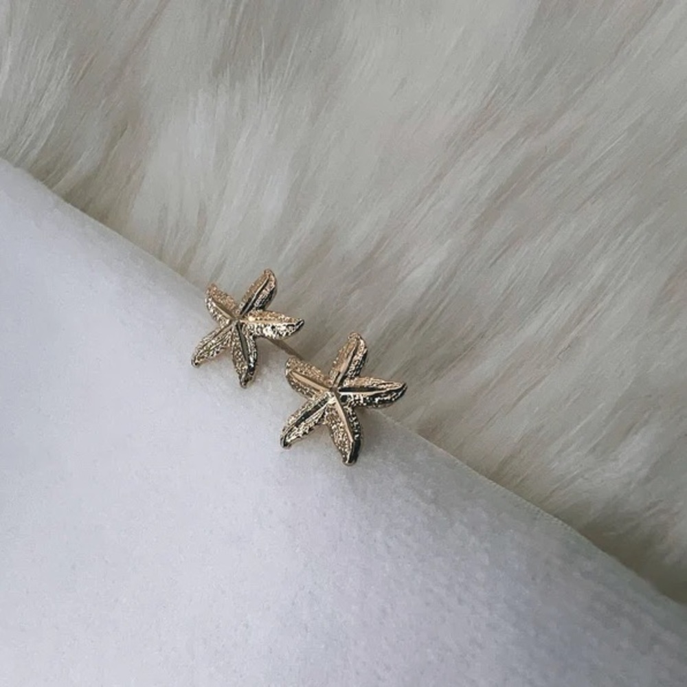 14k solid Gold Star Fish Earrings, Star Post Earrings